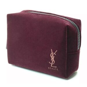 YSL Beaute Burgandy velvet velour lightweight makeup cosmetic bag poucH